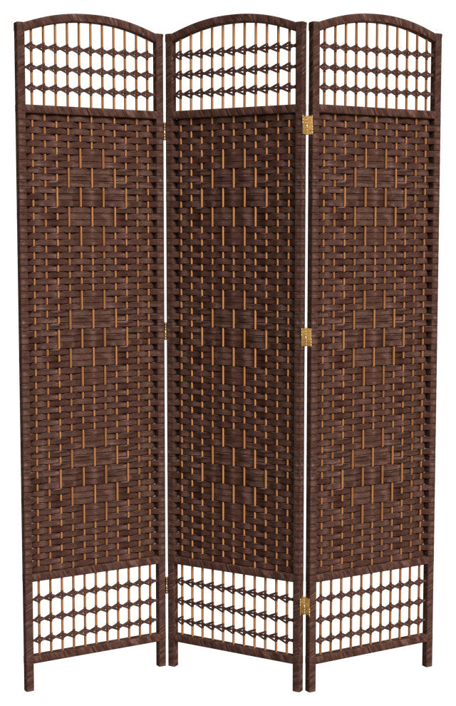 5 1/2' Tall Fiber Weave Room Divider, DarkMocha, 3 Panel