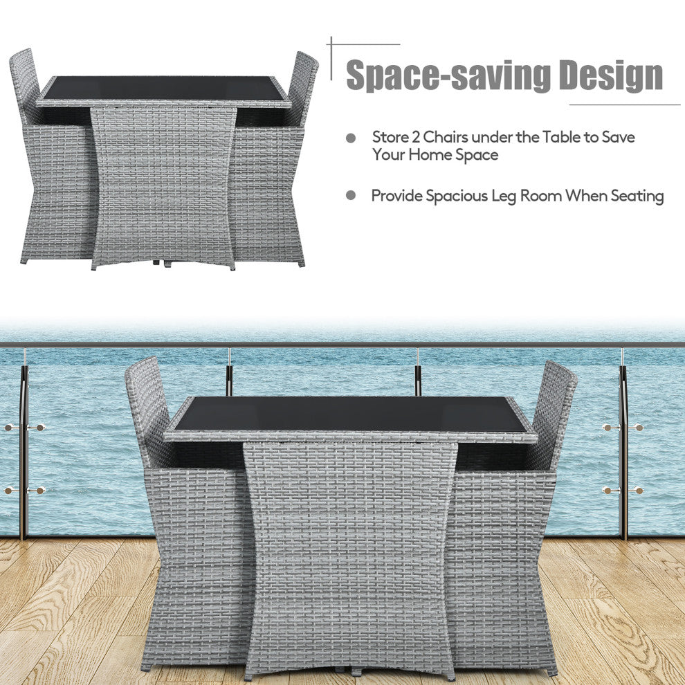 Costway 3PCS Patio Rattan Furniture Set Cushioned Sofa Armrest  Garden Red