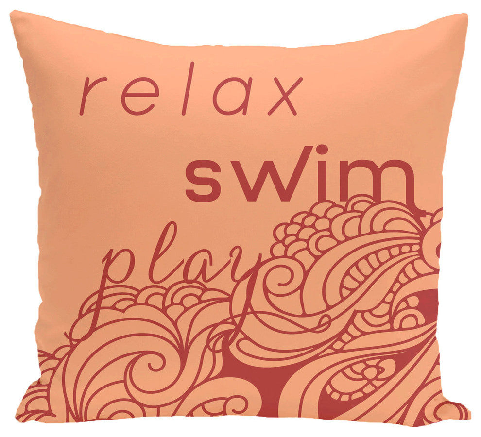 26"x26" Mellow Mantra, Word Print Pillow, Peach