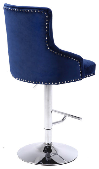 Claude Velvet Upholstered Adjustable Stool, Navy, Chrome Base