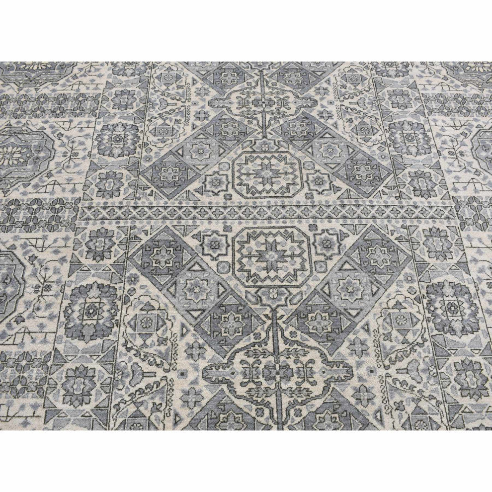 Gray, Ottoman Mamluk Design, Hand Knotted, Undyed Natural Wool Rug, 8'2"x10'5"
