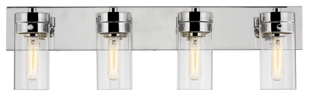 Intersection 4-Light Vanity, Polished Nickel With Clear Glass
