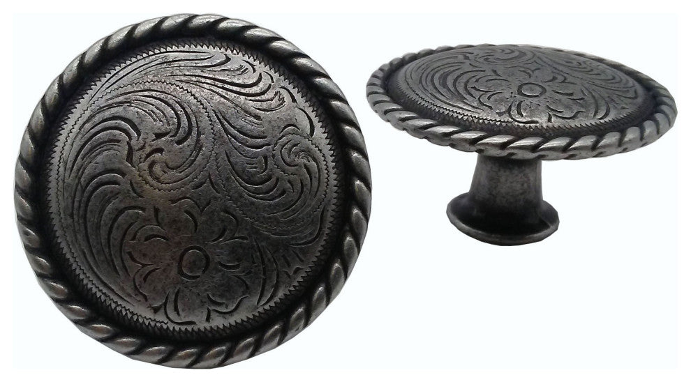 Engraved Flower Knob, Pewter