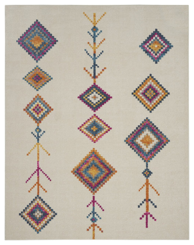 7' X 10' Ivory Geometric Berber Area Rug