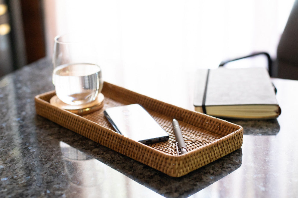 Artifacts Rattan™ Rectangular Vanity Tray, Honey Brown