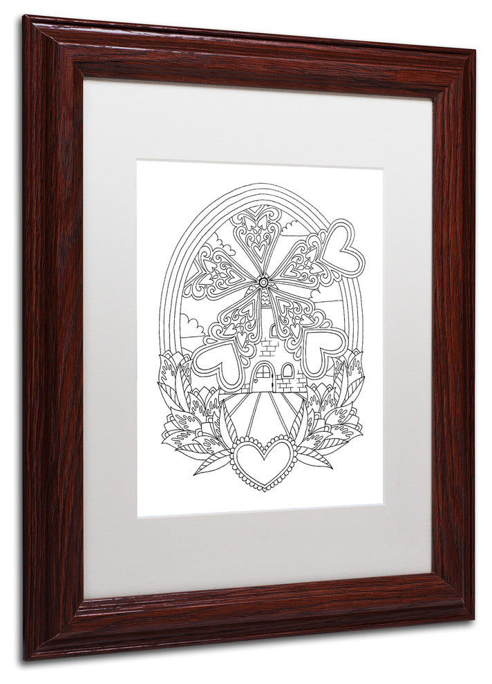 Hello Angel ''Decorative Windmill'' Art, Wood Frame, White Mat, 14x11