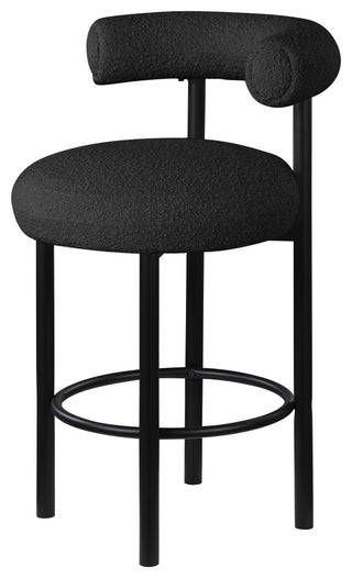 Bordeaux Upholstered Stool, Black, Boucle Fabric, Matte Black, Set of 2