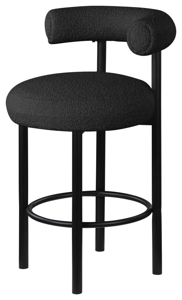 Bordeaux Upholstered Stool, Black, Boucle Fabric, Matte Black, Set of 2