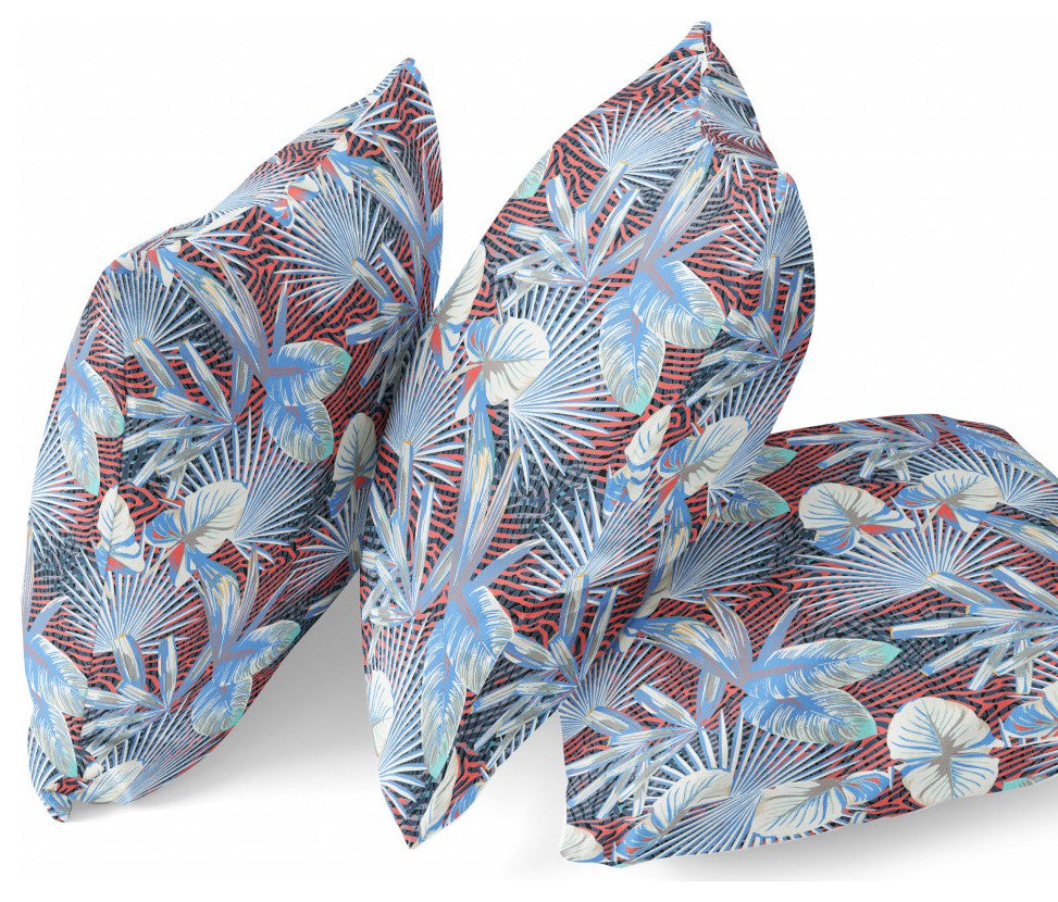 28" Blue Red Tropical Indoor Outdoor Throw Pillow