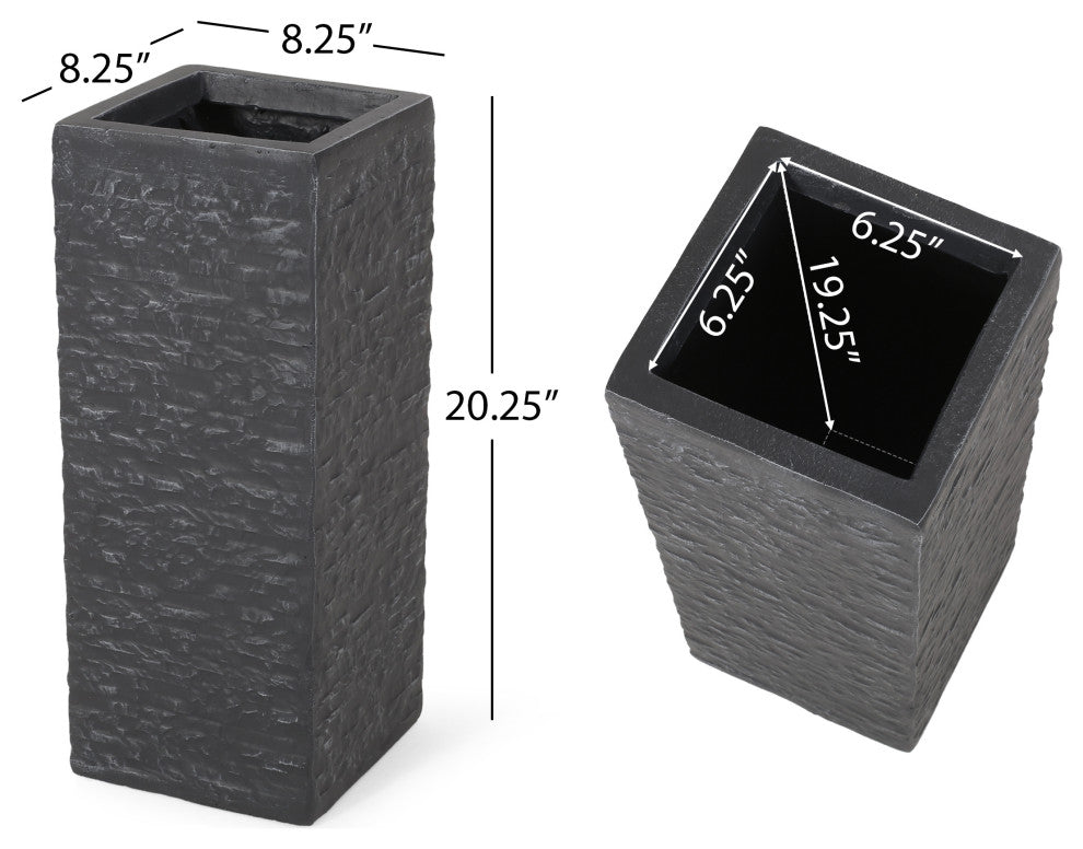 Leiman Outdoor Medium and Small Cast Stone Planters, Set of 2