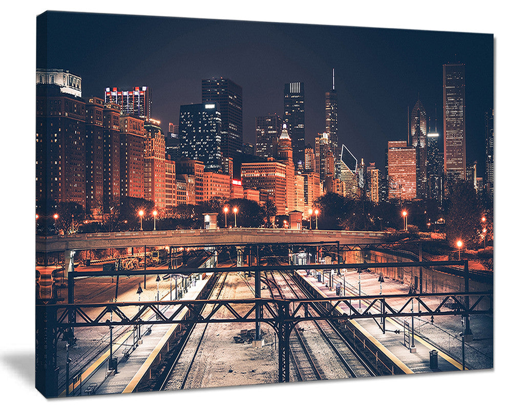 "Dark Chicago Skyline and Railroad" Canvas Print40"x30"