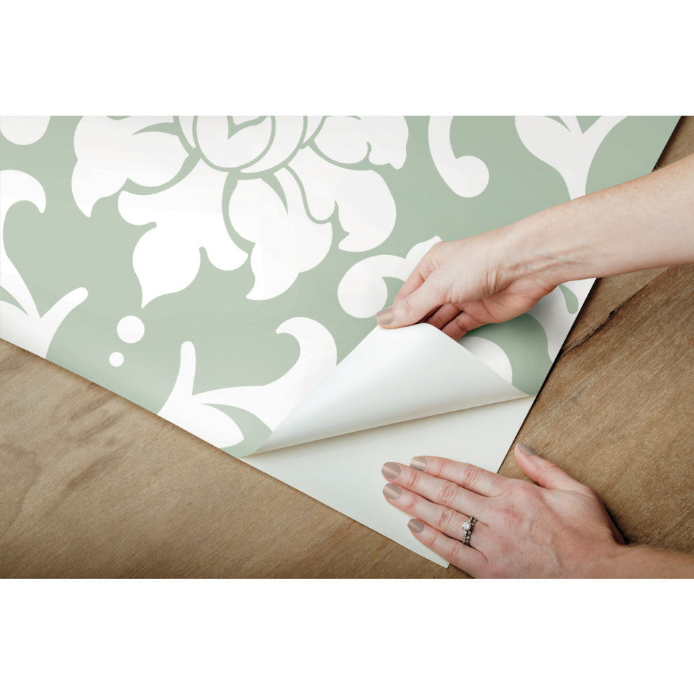 Damask Peel and Stick Wallpaper, Green