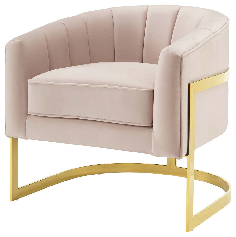 Armchair Accent Chair, Set of 2, Velvet, Metal, Pink, Modern, Lounge Hospitality