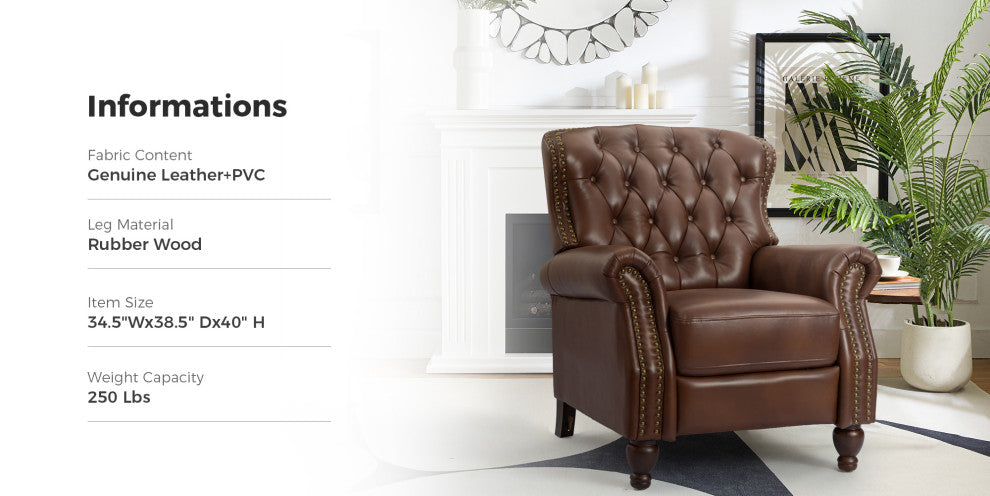 Genuine Leather Recliner, Set of 2, Burgundy