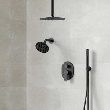 Dual Heads 10" & 6" Rainfall Shower Facuet With Handheld Shower, Matte Black