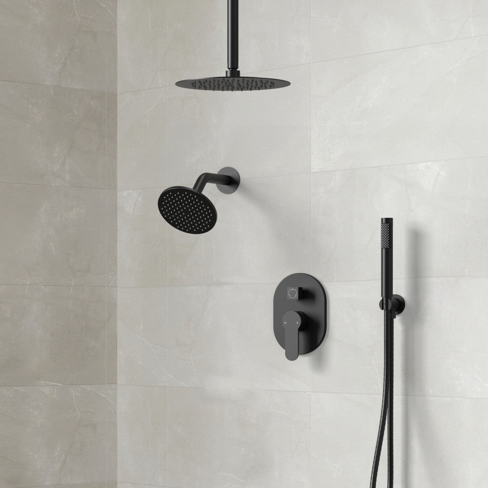 Dual Heads 10" & 6" Rainfall Shower Faucet with Handheld Shower, Matte Black