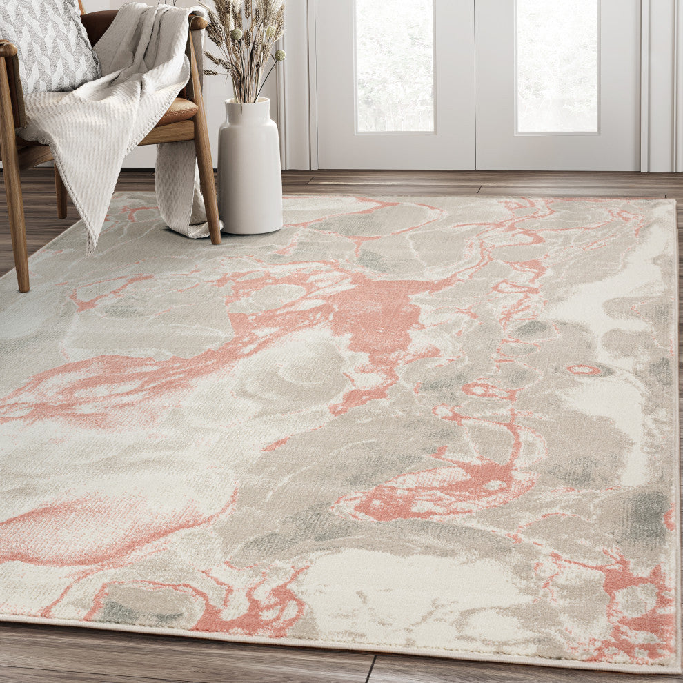 Abani Arto ART140C Abstract Liquid Marble Cream Pink  Area Rug