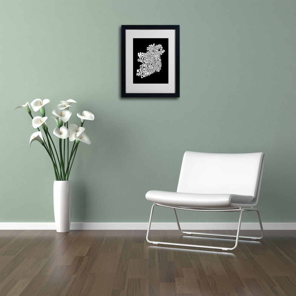'Ireland Text Map 5' Matted Framed Canvas Art by Michael Tompsett