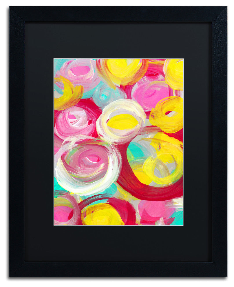'Rose Garden Circles Vertical 3' Framed Art, Black Frame, Black Matte, 20x16