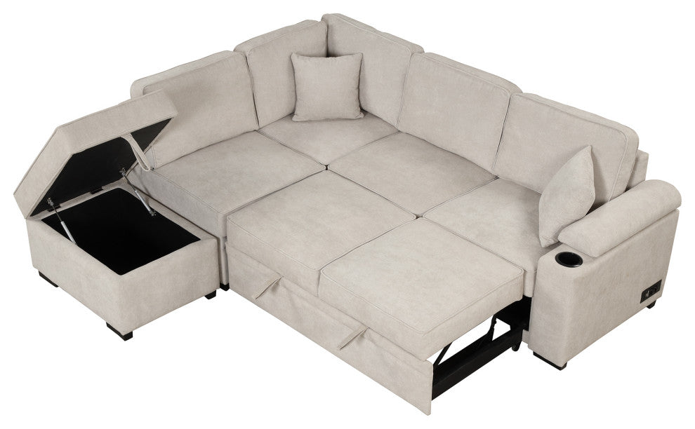 Gewnee 87.4" Sleeper Sofa Bed, 2, 1 Pull Out Sofa Bed L Shape Couch