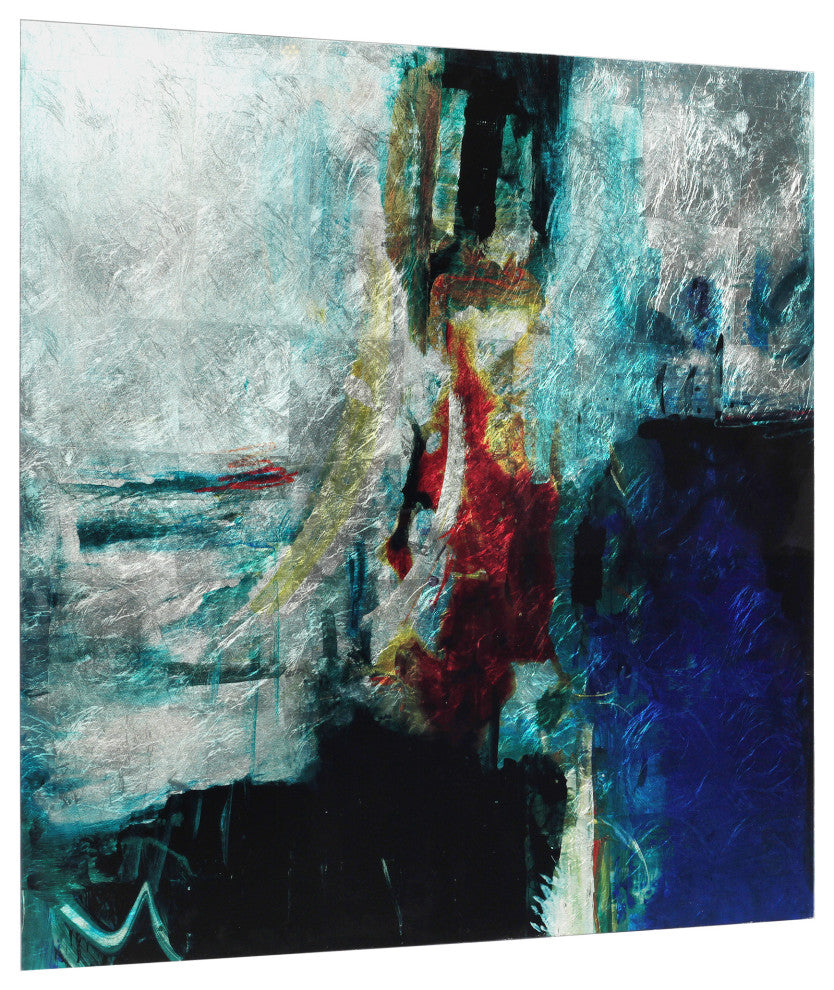 "Interplay Abstract I" Wall Art Reverse Printed Tempered Glass With Silver Leaf