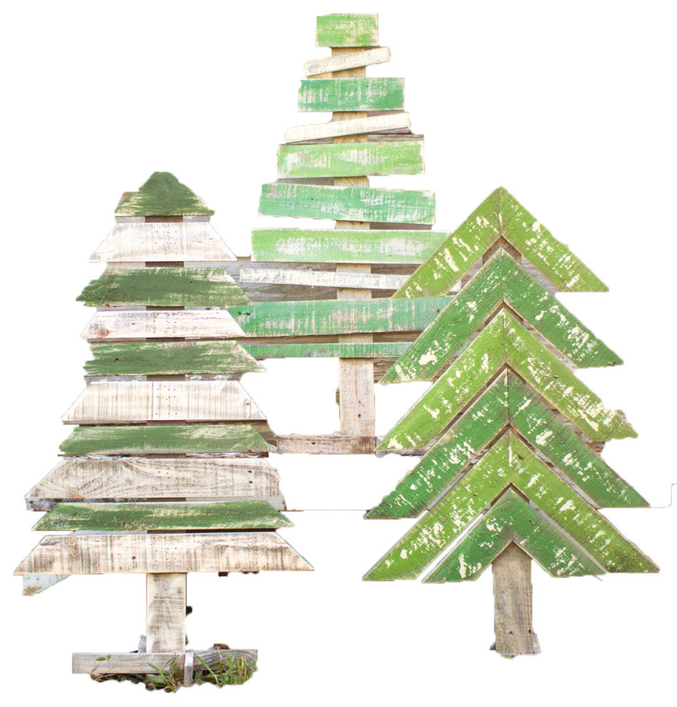 Set of 3 Recycled Wood Trees with Stands