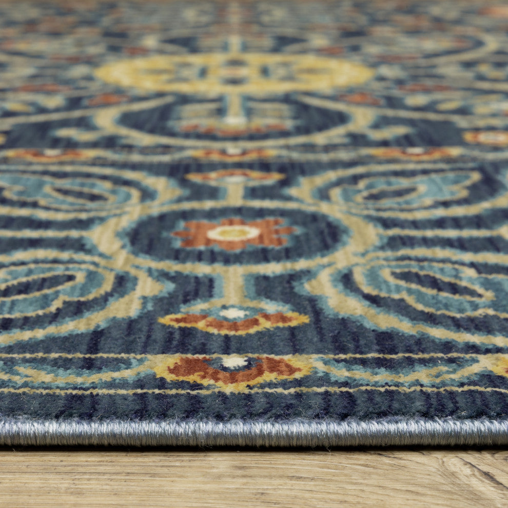 Fabienne Spiral Border Indoor Blue/Rust Area Rug, Blue, 2'3"x7'6"