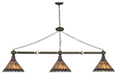 Meyda Lighting 28501 45"L Tiffany Jeweled Peacock 3 Lt Island Pendant