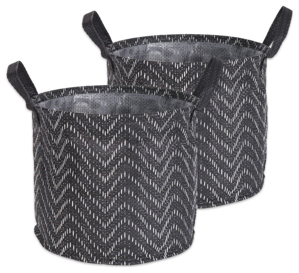 Woven Paper Laundry Bin Tribal Chevron Black/White Round Small, Set of 2