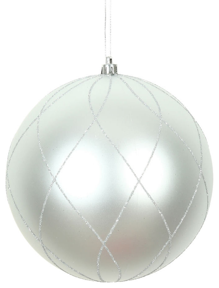 Vickerman N170607D 4" Silver Matte And Glitter Swirl Ball Ornament, 4 Per Box
