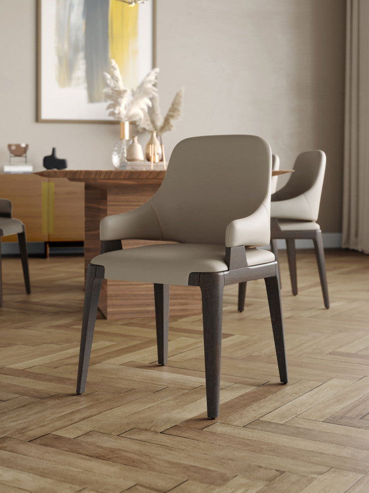 Dumfries Dining Chair in Truffle Beige Leather and Seared Ash