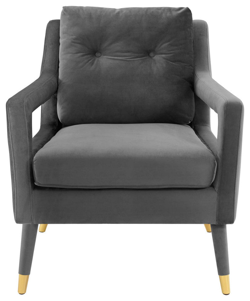 Modern Lounge Accent Side Chair Armchair, Velvet Fabric Wood, Grey Gray