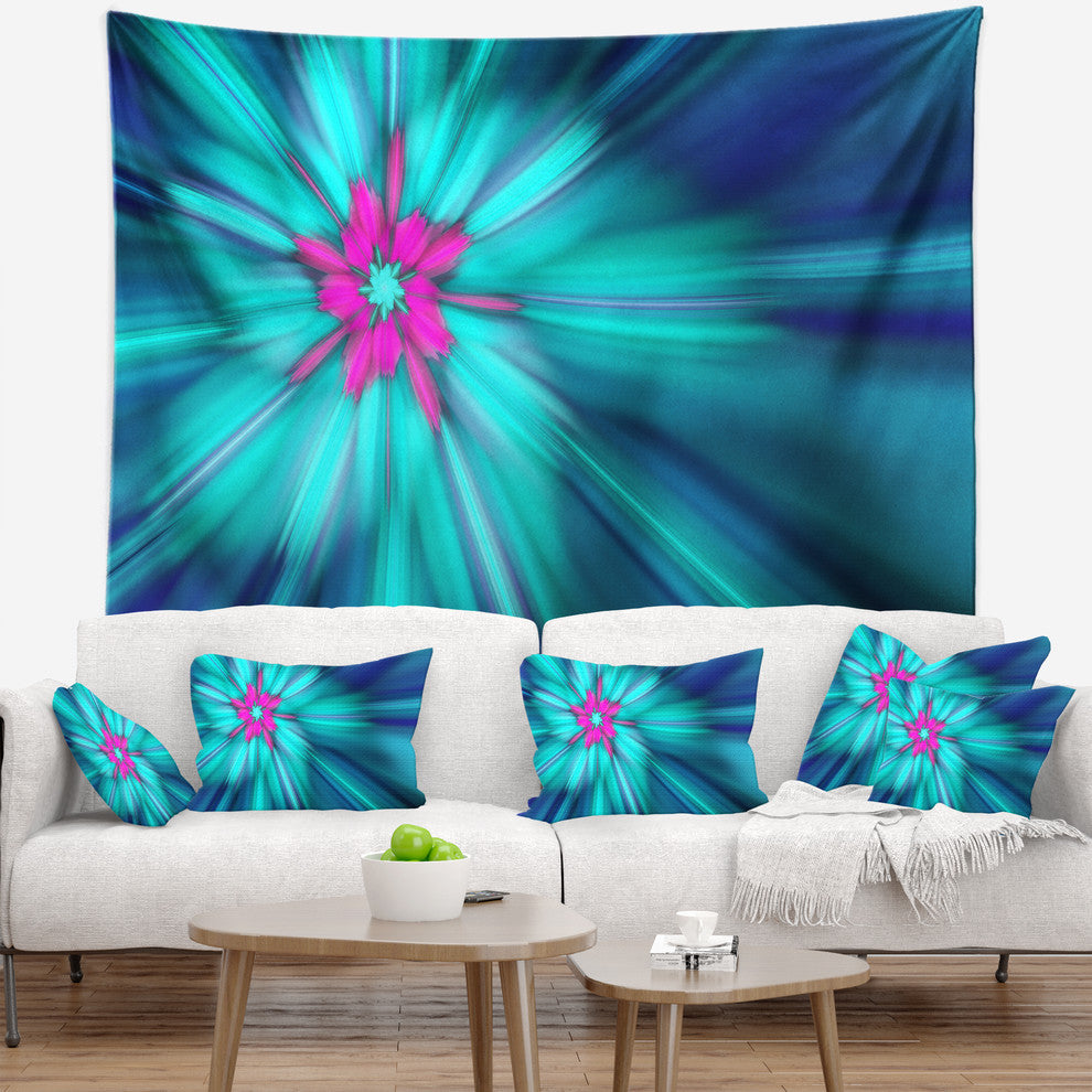 Rotating Blue Fireworks Floral Wall Tapestry, 92"x78"