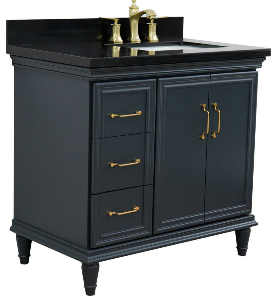 37" Single Vanity, Dark Gray Finish With Black Galaxy