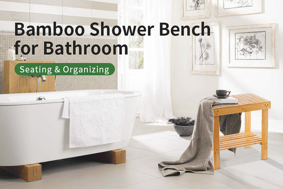 Bamboo Rectangle Deluxe Spa Bench Seat 17" With Shelf Shower Bathroom and More
