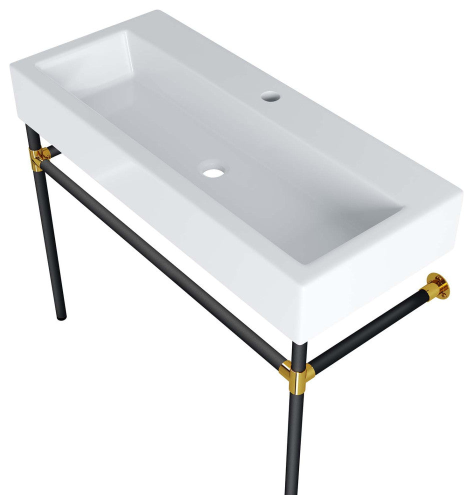 Sink Vanity, Wall Mount, White Black, Ceramic, Stainless, Modern, Bathroom