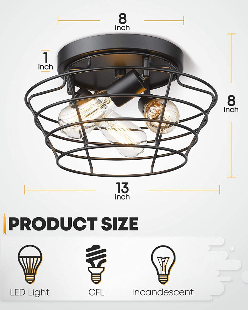 3 light cage Ceiling Light Fixture Flush Mount black Close to Ceiling Light