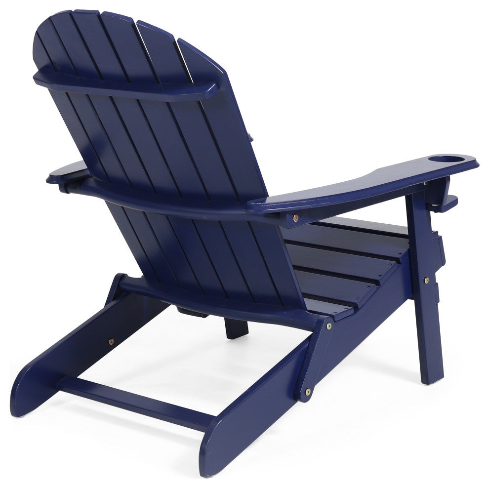 Javion Outdoor Acacia Wood Folding Adirondack Chairs, Set of 2, Navy Blue
