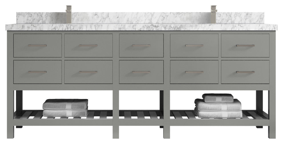 Parker 84 Double Sink Bath Vanity in Elephant Skin Gray  2" Carrara Marble