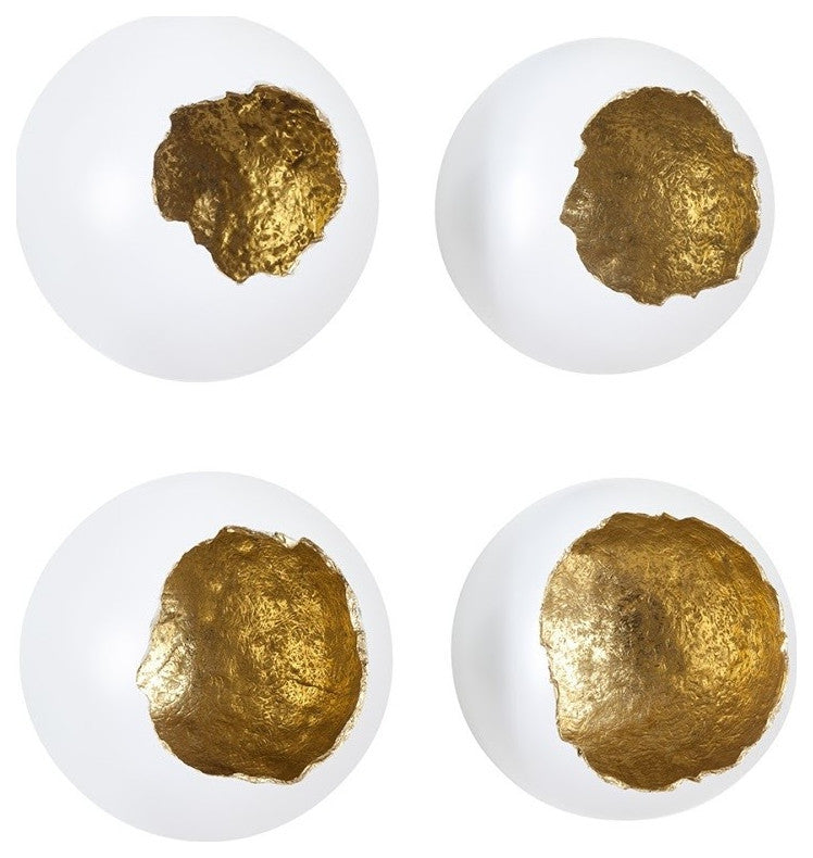 Broken Egg Wall Art, White and Gold Leaf, Set of 4