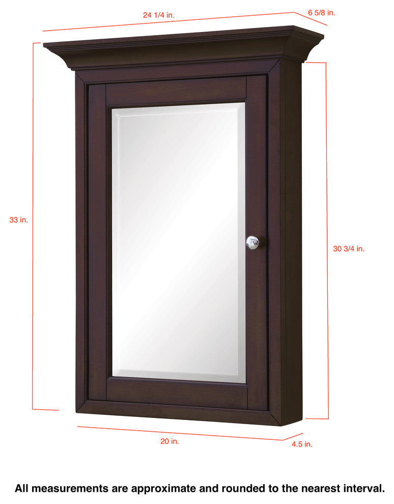 Newport Wall-Mounted Medicine Cabinet, Chocolate