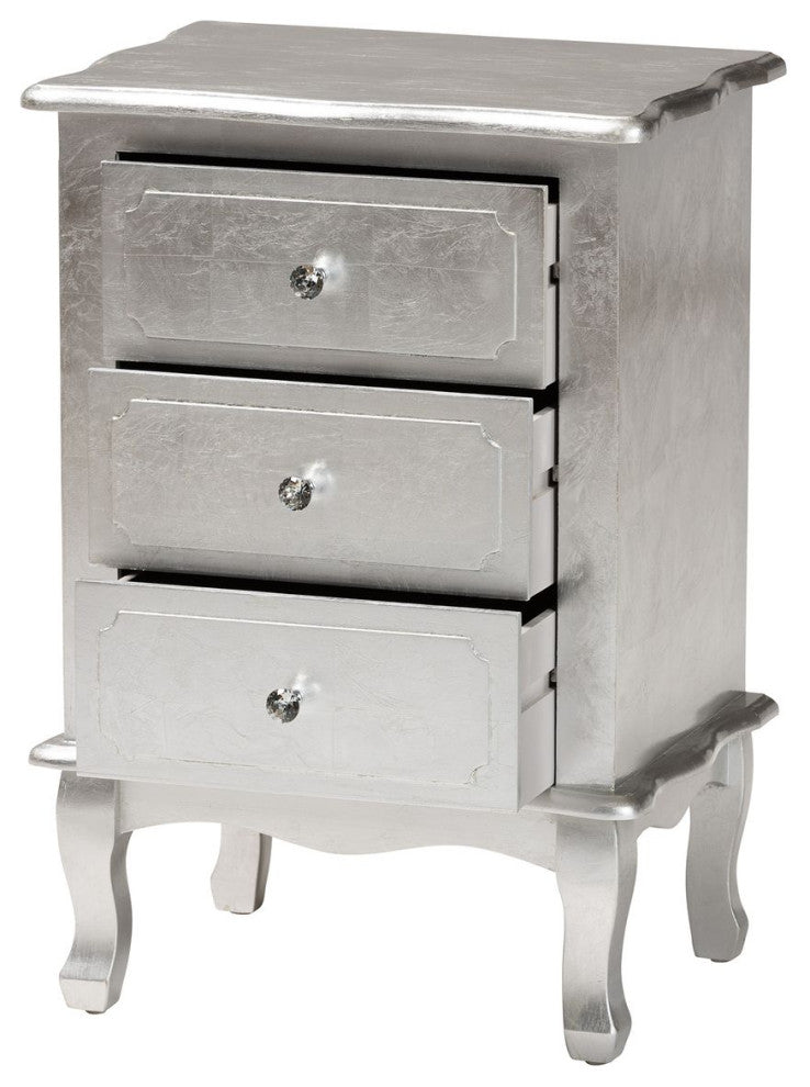 Newton Classic and Traditional Silver Finsihed Wood 3-Drawer Nightstand