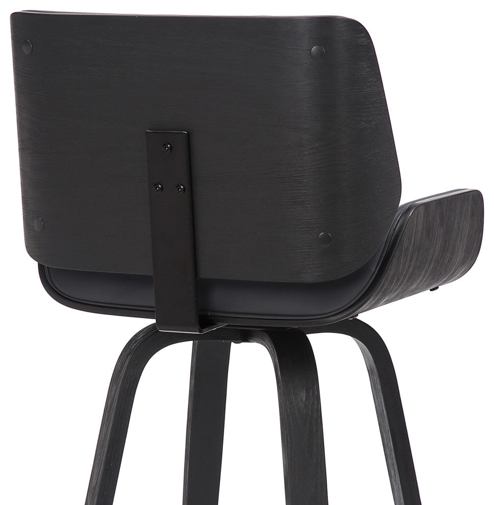 Tyler 30" Bar Height Swivel Grey Faux Leather and Black Wood Bar Stool