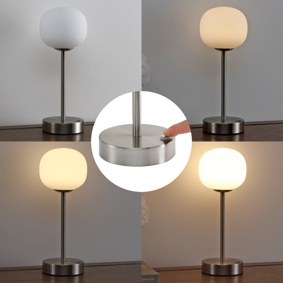 12.25" Modern Minimalist Iron Rechargeable Integrated LED Table Lamp, Nickel