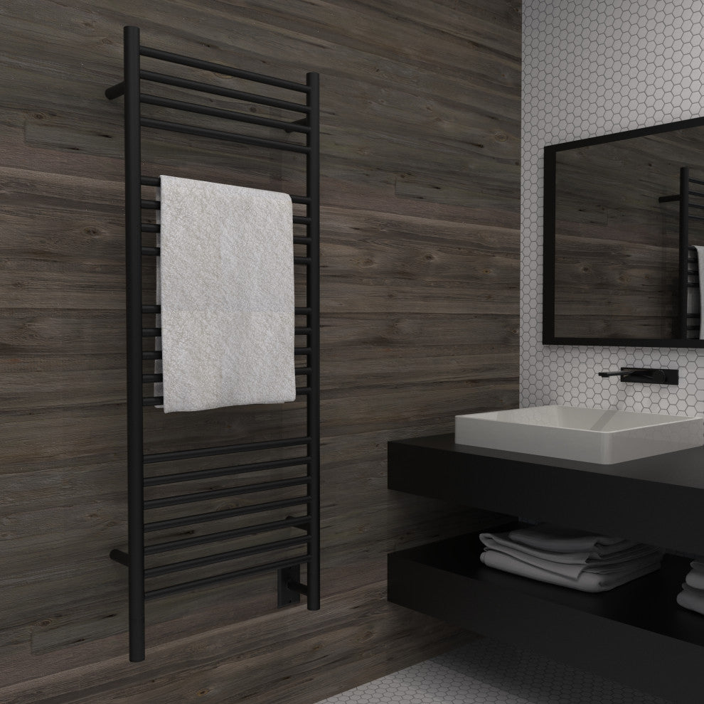 Jeeves Model D-Straight 20-Bar Hardwired Electric Towel Warmer, Matte Black