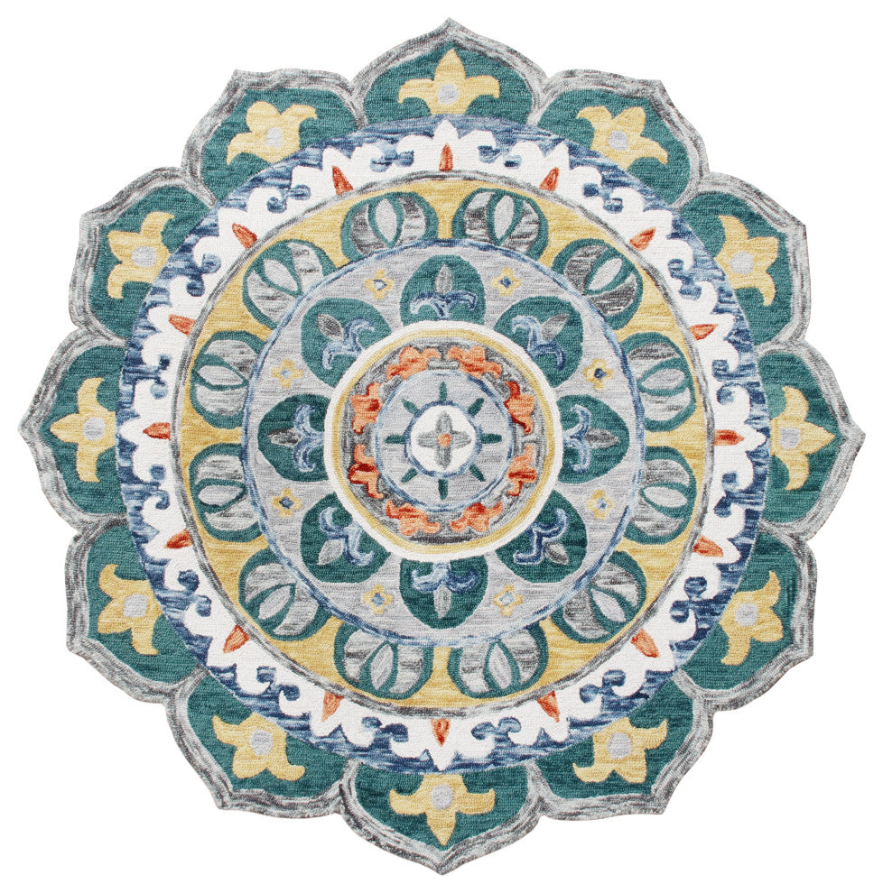 Hand Hooked Radiant Mandala Medallion Round Rug, 6' Round