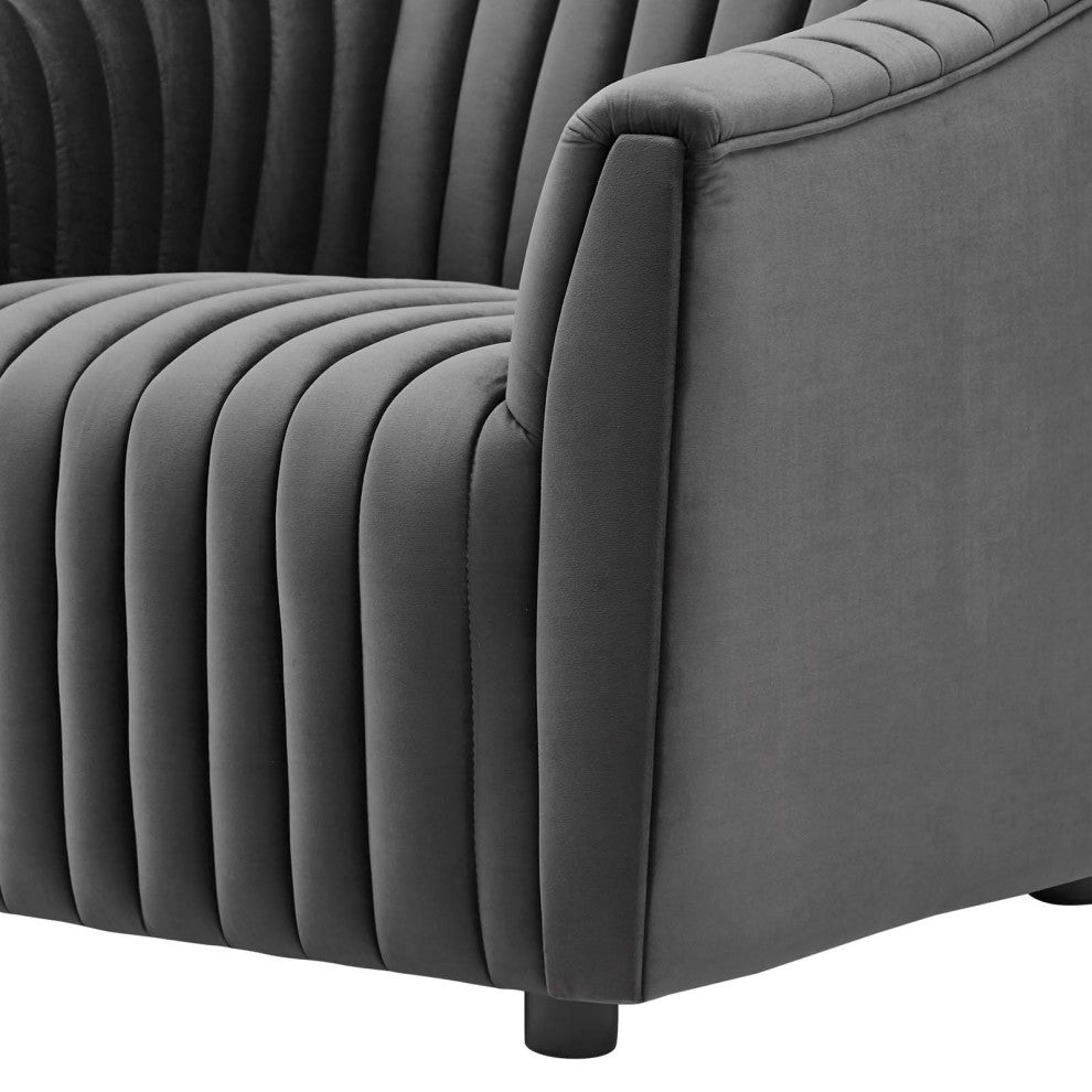 Armchair Accent Tufted Chair, Charcoal Gray, Velvet, Modern Lounge Cafe