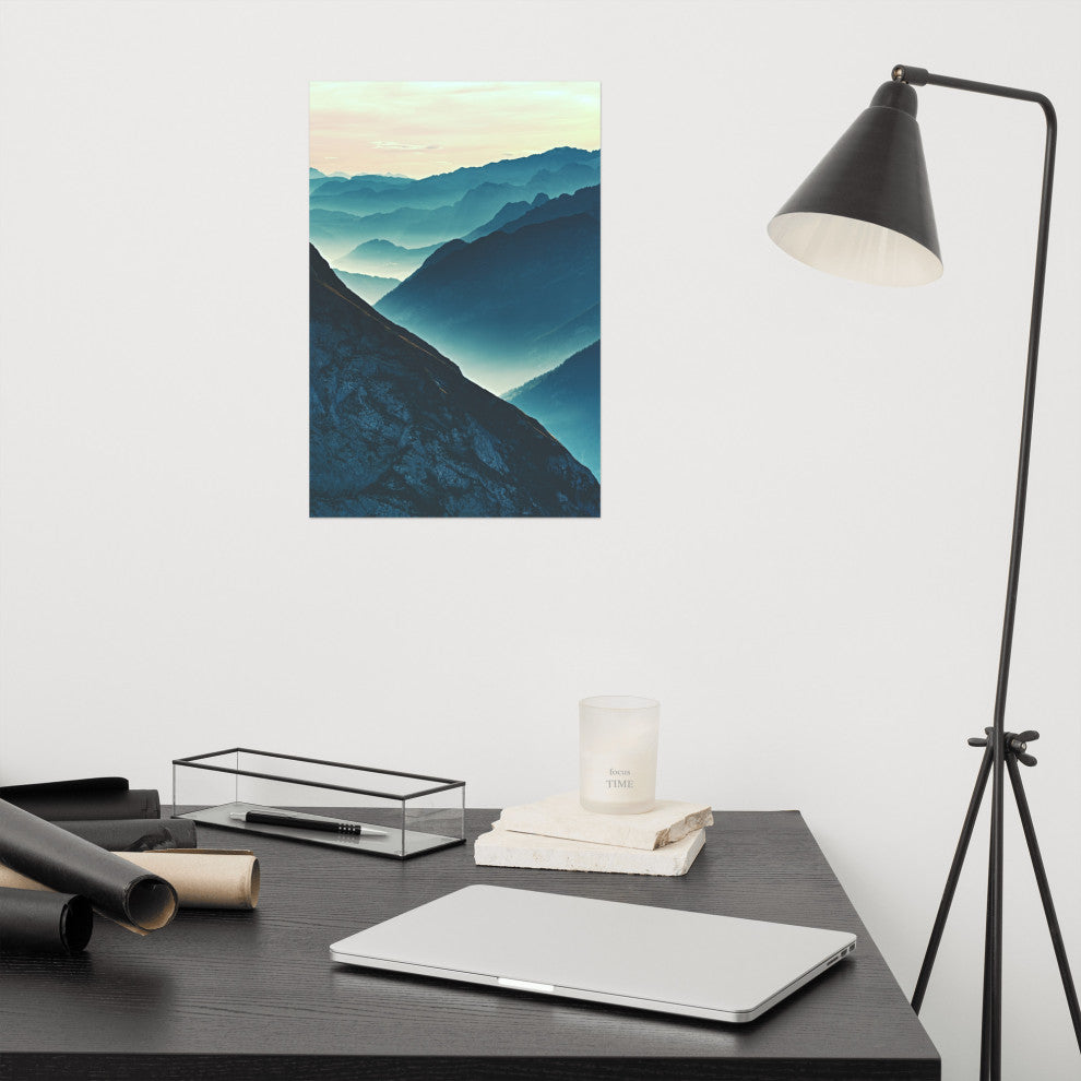 Misty Blue Silhouette Mountain Range Landscape Photo Unframed Wall Art Prints, 12" X 18"