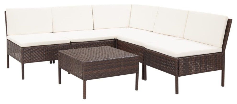 vidaXL 6-Piece Garden Lounge Set With Cushions Poly Rattan Brown