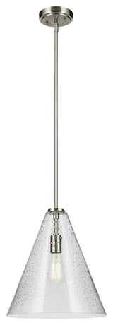 Everly 15.5" 1-Light Cone Pendant With Clear Seeded Glass, Brushed Nickel